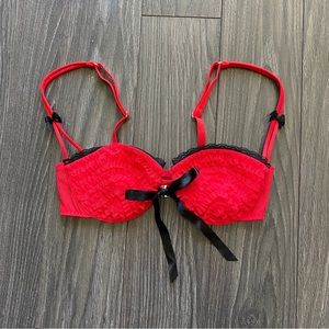Victoria’s Secret Red & Black Front-Closure Ruffle Balconet Bra